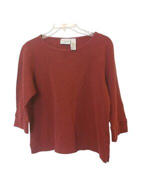 Liz Claiborne Petite M Red 3/4 Loose Sleeve Heavy Thermal 100% Cotton Top #D-20
